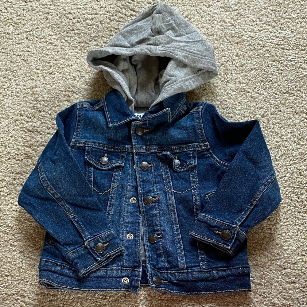 Old Navy Kids Blue Denim Jacket with Gray Hood